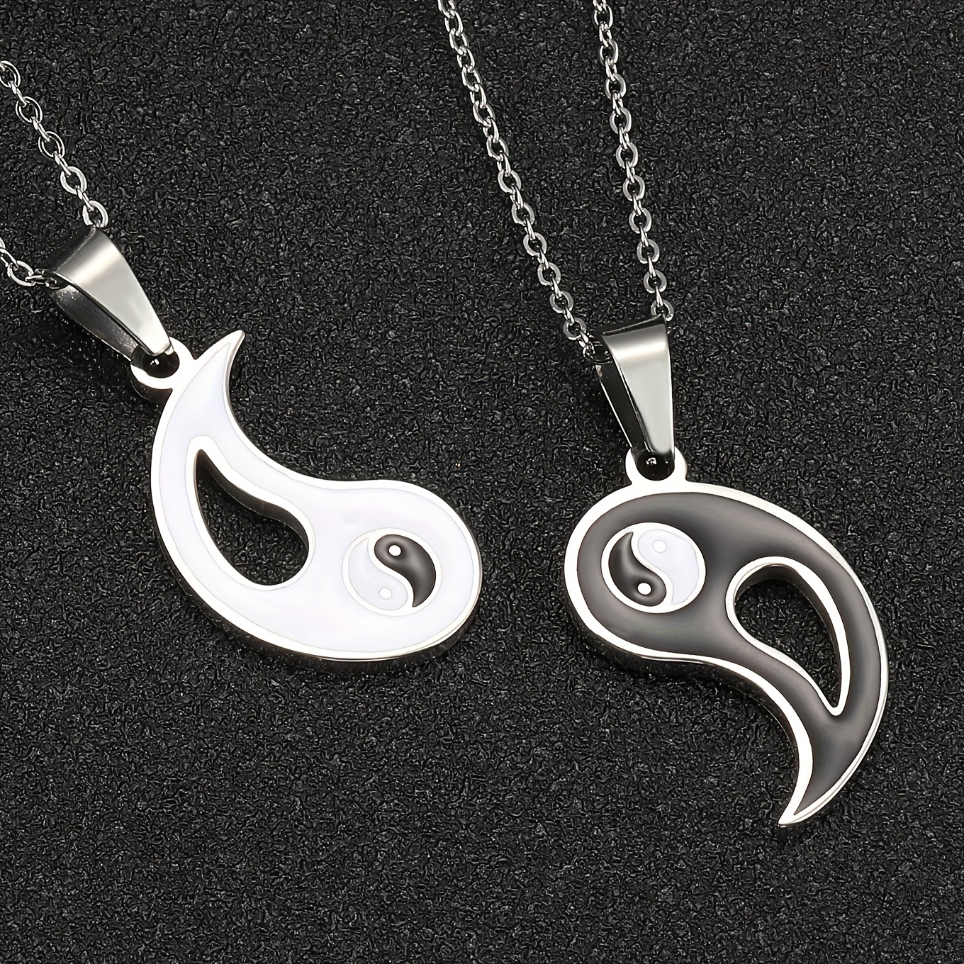 Yin Yang Puzzle Matching Pendant Necklace Couples Stainless Steel Enamel